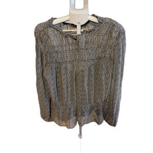 NWT Velvet by Graham & Spencer Women Navy Cream Peasant Long Sleeve Top XL